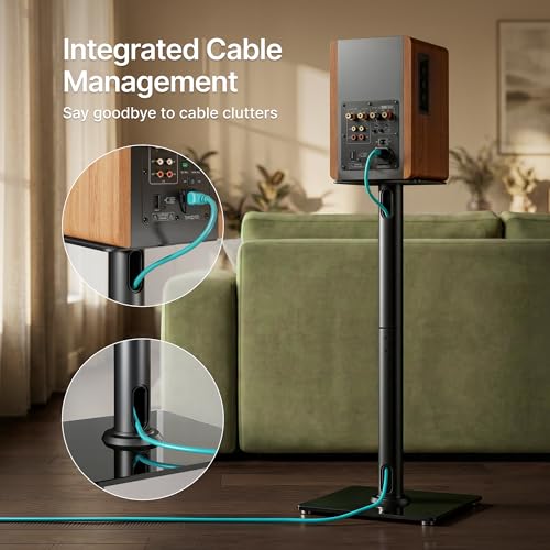 Speaker Stands Pair - 30 Inch Fixed Height, 55 lbs Capacity, Tempered Glass Base