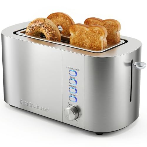 Elite Gourmet 4-Slice Stainless Steel Long Slot Toaster with 1.5” Wide & Deep Slots