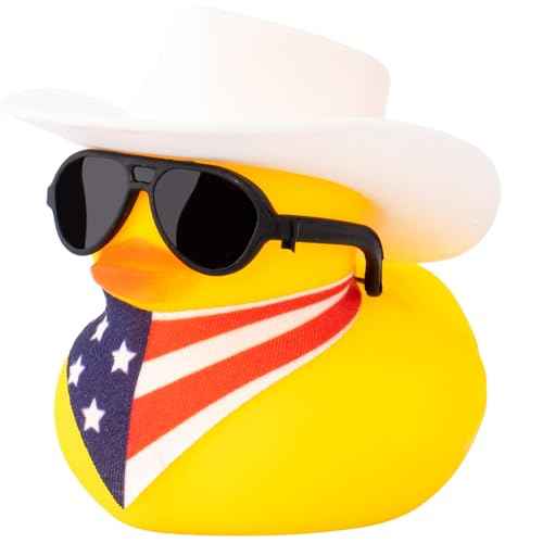 wonuu Rubber Duck Car Ornaments Yellow Duck Car Dashboard Decorations with Propeller Helmet for Christmas Decor and Home Decorations for Adults, Y_Vertical Nation Flag Scarf_White