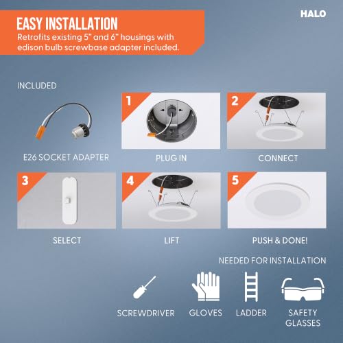 HALO 6 Inch Slim LED Recessed Light Trim Kit 6-Pack 5-CCT Dimmable, Wet Location