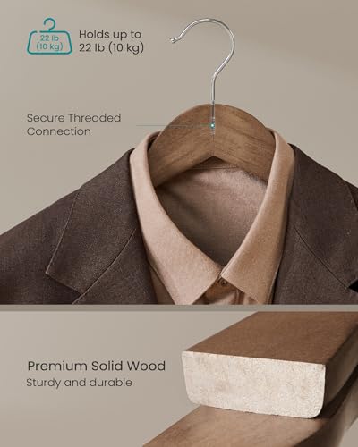 Wooden Suit Hangers 10 Pack - Extra-Wide Shoulder Clothes Hangers in Walnut