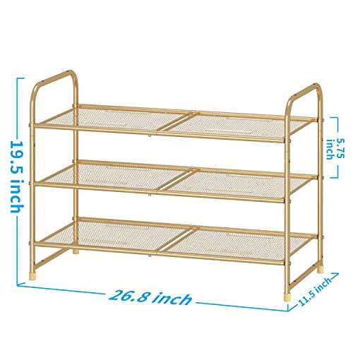 Gold 3-Tier Stackable Shoe Rack - Expandable & Adjustable Metal Organizer