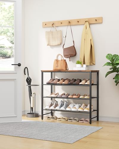 Kitsure Brown Shoe Rack for Closet, 29.5-Inch Wide, 4 Tiers, Rustic Storage