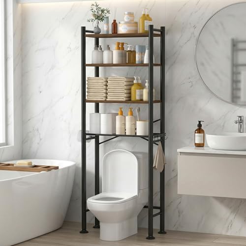 GloTika Brown 4-Tier Over Toilet Storage Rack - Anti-Tilt Bathroom Organizer