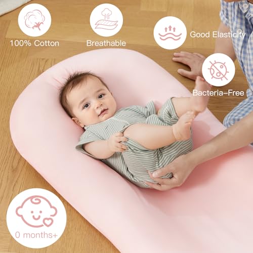 Baby Lounger for Newborn 0-24 Months - Pink Cotton Support Cushion