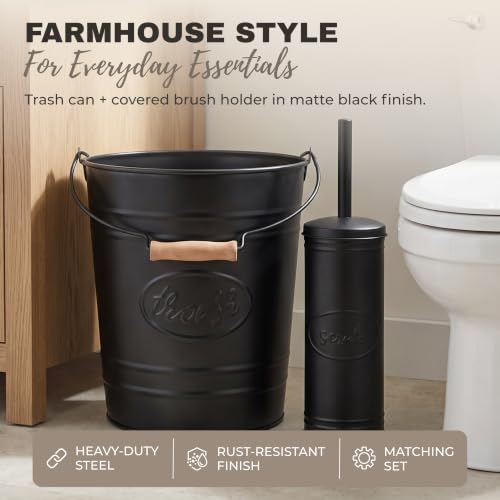 Autumn Alley Matte Black Farmhouse Bathroom Trash Can & Toilet Brush Set