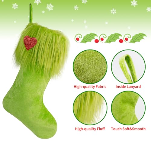 nuvagiki 2-Pack 18-Inch Green Velvet Christmas Stockings for Mantle or Wall Decor