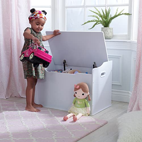 KidKraft Austin Wooden Toy Storage Bench - White, Safety Hinged Lid, Ages 3+