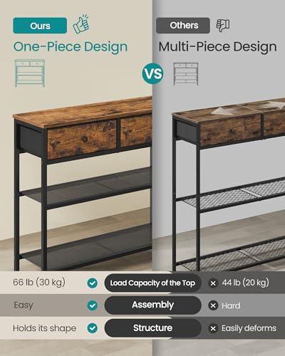 SONGMICS Rustic Brown Console Table with 2 Fabric Drawers - Narrow Entryway Furniture 11.8"D x 30.2"W x 31"H