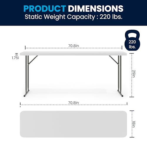 6 ft Plastic Folding Training Table - White, Waterproof, No Assembly