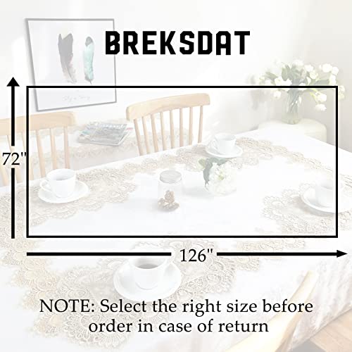 BrekSdat Beige Lace Rectangle Tablecloth 72x126 Inch - Washable Wedding & Event Decor (H17191-beige-1)