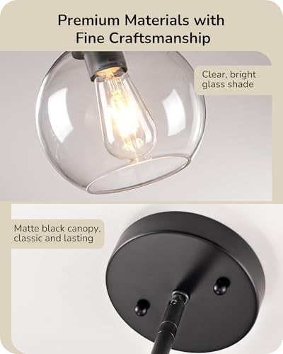 EDISHINE 2-Pack Pendant Lights for Kitchen Island, Clear Glass Globe, Black