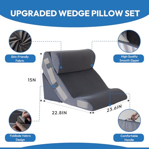 Plush 3PCS Wedge Pillow Set for Post-Surgery, Acid Reflux & Back Pain Relief – Adjustable Support Bed Pillows for GERD & Snoring