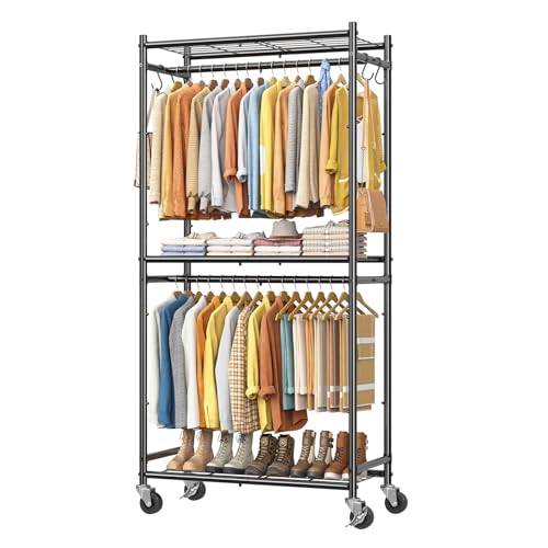 12.1"D x 33.1"W x 78" Black Clothes Rack with Shelves & Hooks - Portable Closet