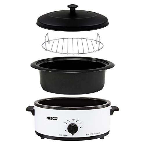 NESCO 6 Quart Electric Roaster Oven with Porcelain Cookwell – White