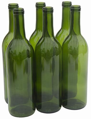 North Mountain Supply 750ml Glass Bordeaux Wine Bottles, CORK FINISH, Flat Bottom – Case of 6, Champagne Green