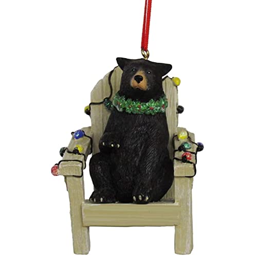 Black Bear Christmas Ornament with Adirondack Chair - Rustic Holiday Decor