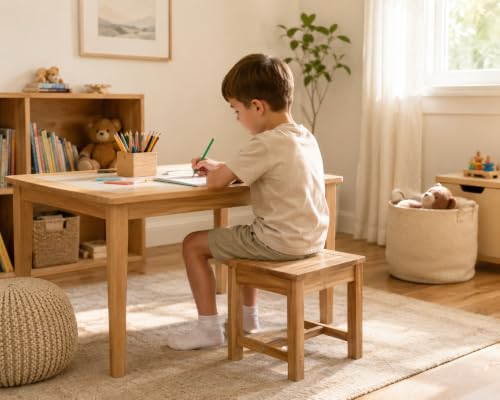 12-Inch Wooden Step Stool - Small Bathroom & Kitchen Stool in White Oak