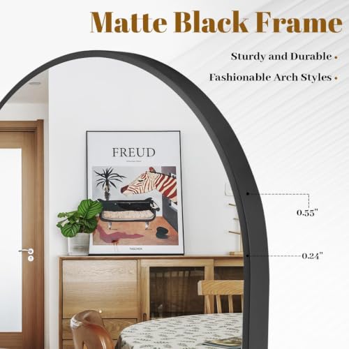 VooBang Black 36x24 Inch Arched Wall Mirror Bathroom Vanity Frame