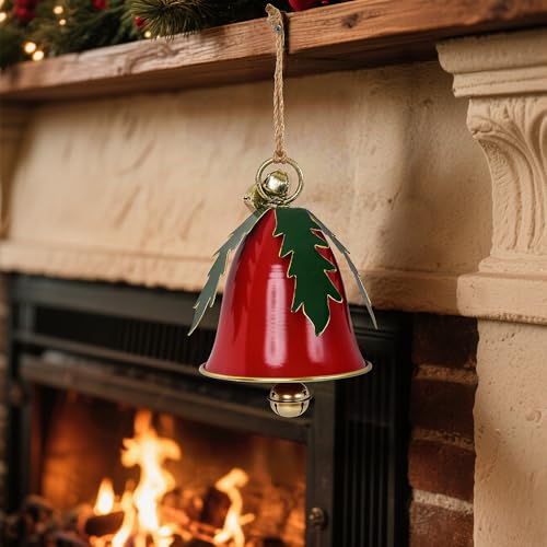 Red Metal Christmas Bell - Giant Rustic Jingle Bell Ornament for Indoor/Outdoor Decor (Variation: Red)