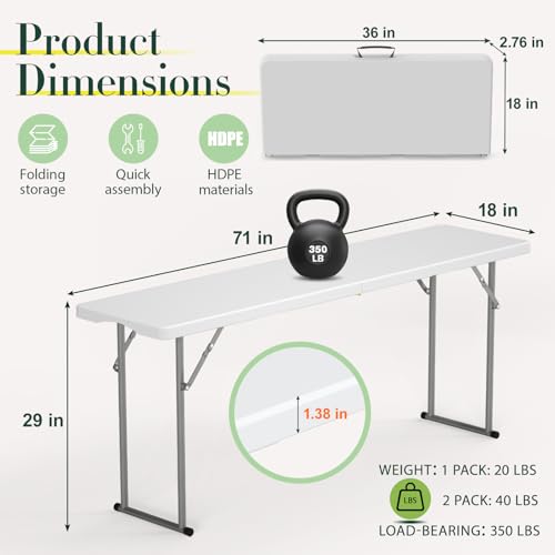 HLPB 6 ft Narrow Folding Table with Handle & Safety Lock - Space-Saving, Heavy-Duty