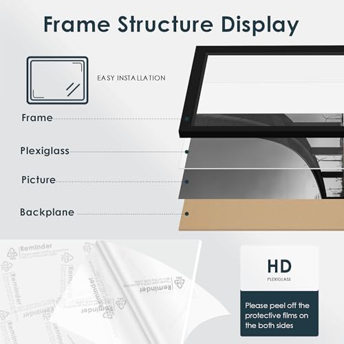 Fisnish 18x24 Black Photo Frame Set 5 Pack - Wall Mountable, Horizontal/Vertical