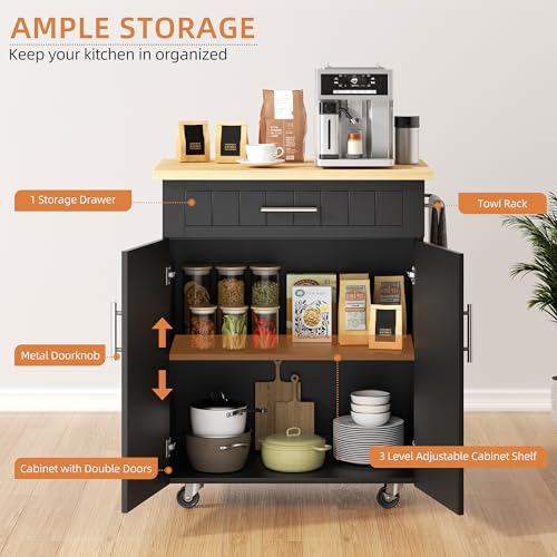 Shintenchi Kitchen Island Cart with Storage & 26 Inch Black Rolling Microwave Table