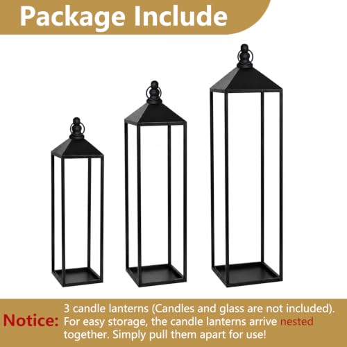 Black Outdoor & Indoor Floor Lanterns Set of 3 - Tall Metal Candle Holders - Variation of THIS listing