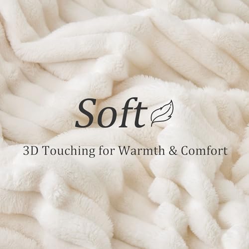 BEDELITE Cream King Size Ribbed Microfiber Blanket 108x90 Inches