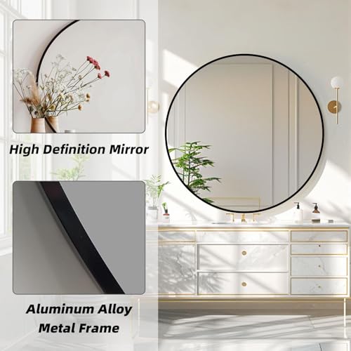 Round Black Bathroom Mirror 30x30 Inches Wall Mount Circle Mirror - Variation: Black / 30"L x 30"W / 1