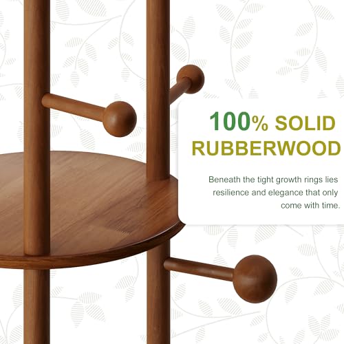 Freestanding Coat Rack with Walnut Finish and Rotating Base - Mid-Century Entryway Organizer