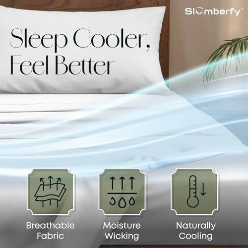King Size Bamboo Viscose Sheets Set - Deep Pocket Cooling Bed Sheets with Magnetic Closure - White - 4 Piece