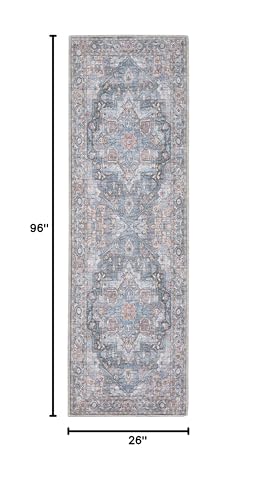 Nicole Curtis Machine Washable Series 1 Bohemian Light Blue Multi 2'2" x 8' Area -Rug, Easy Clean, Non Shedding, Bed Room, Living Room, Dining Room, Kitchen (2x8)