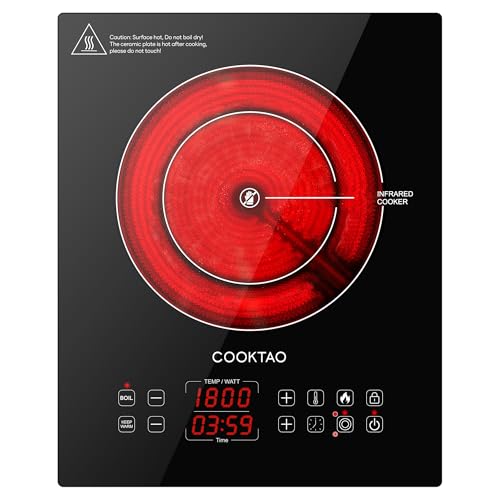 Cooktao 12 Inch Single Burner Electric Hot Plate 1800W Infrared Cooking Stove with Temperature & Wattage Control