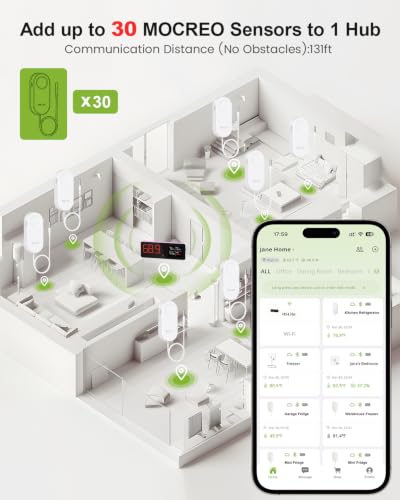 Wi-Fi Refrigerator Thermometer with Digital Hub & Remote Alerts - 1 LCD Hub + 1 Sensor