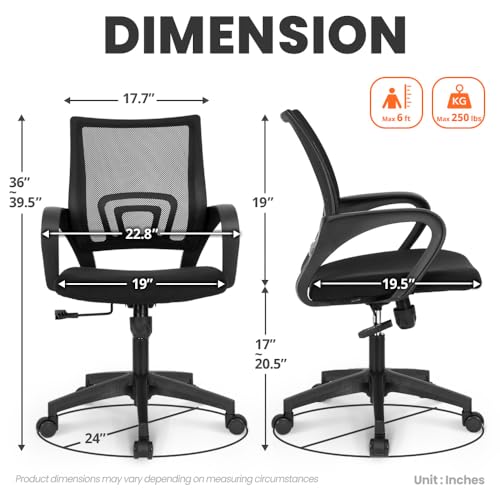 Ergonomic Mesh Office Chair Black - Adjustable Mid-Back Desk Seating