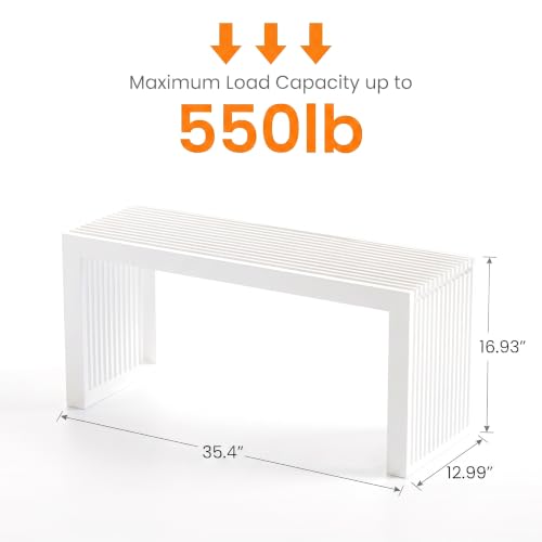 APRTAT White 35.4-inch Bamboo Entryway Bench with Rustic Farmhouse Style