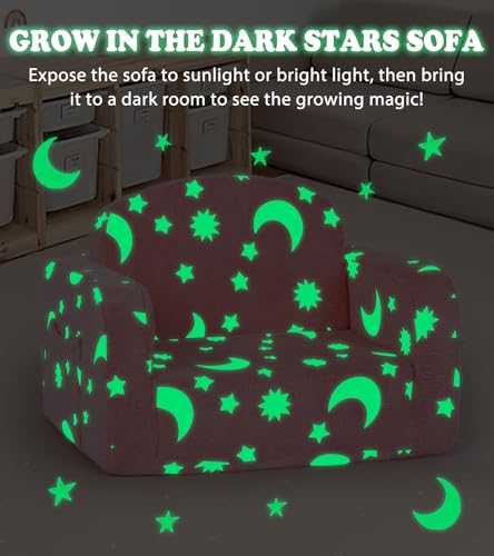 Pink Moon Kids 2-in-1 Glow-in-The-Dark Toddler Couch with Blanket & Cloud Pillow