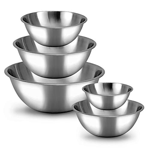 Stainless Steel Mixing Bowls Set - 5 Pieces - Silver Kitchen Food Prep & Storage