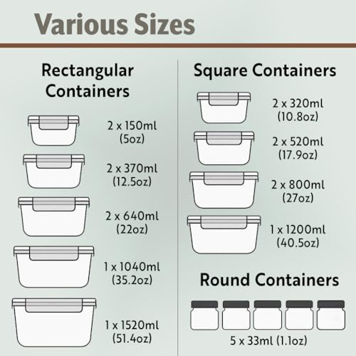 Le'raze 40-Piece Glass Food Storage Containers Set with Airtight Lids
