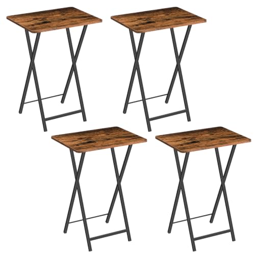 HOOBRO Set of 4 Folding TV Trays with Stand - Retro Metal Snack Tables