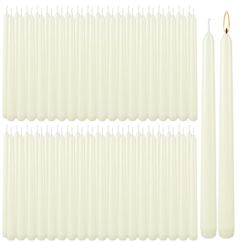 10-Inch Ivory Taper Candles Set - Unscented, Dripless, Smokeless, 100 Pack