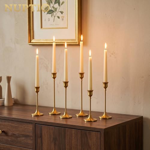 Gold Candlestick Holders Set of 15 - Decorative Aluminum Taper Candle Holders, Bulk