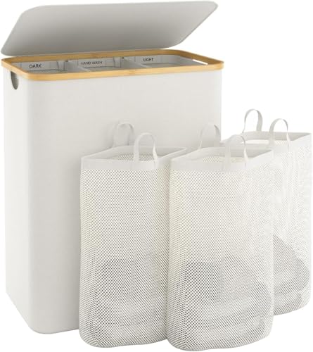 Bathola Beige 145L Large Laundry Hamper with Lid & 3 Removable Bins