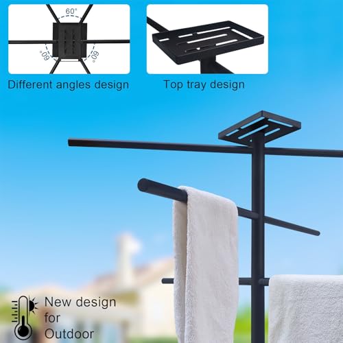 EADOT Marble Base Outdoor Pool Towel Rack with 6 Arms & Tray - Matte Black Variation
