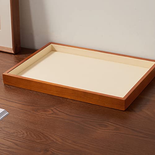 Solid Wood Jewelry Tray with Microfiber Lining - Creamy-White Flat Organizer
