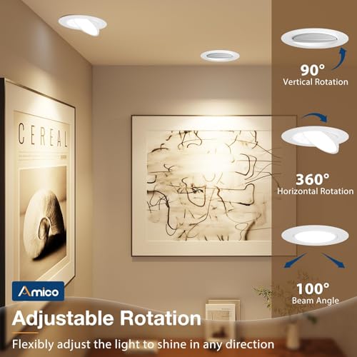 White 6-Inch Gimbal LED Recessed Ceiling Light 5CCT Adjustable Brightness