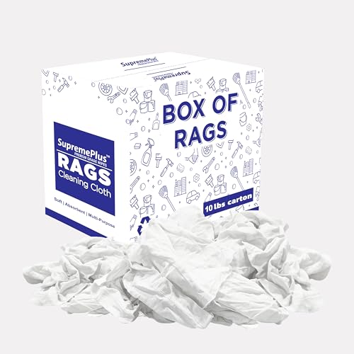 SupremePlus 10 lbs. Recycled White T-Shirt Rags Box - Bulk Shop Towels for Oil, Paint & Auto Cleaning