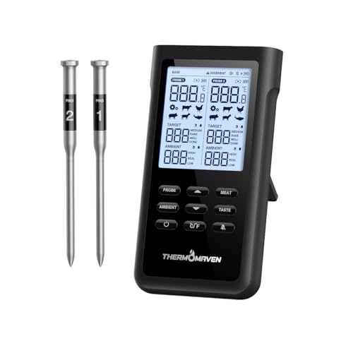 ThermoMaven 3000FT Smart Wireless Meat Thermometer, Sub-1G Long Range, 6 Sensors NIST Certified Accuracy, 2 Thin Probes, Standalone Base with Large LCD for Grill, Smoker, Oven, BBQ