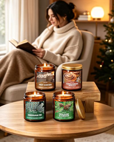 AOOVOO Winter Candles Set - 4 Pack 28 oz Scented Soy Wax Holiday Decor
